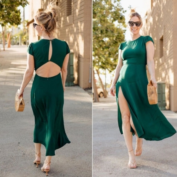 NEW Reformation Gavin Dress Emerald Green Midi Size 0 Open Back Short Sleeve - Picture 2 of 11